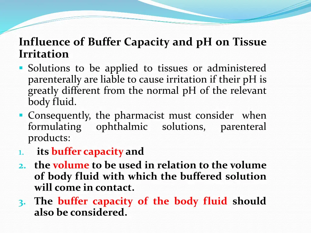 influence of buffer capacity and ph on tissue