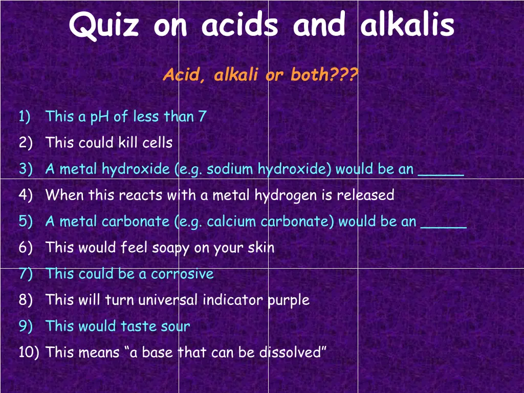 quiz on acids and alkalis