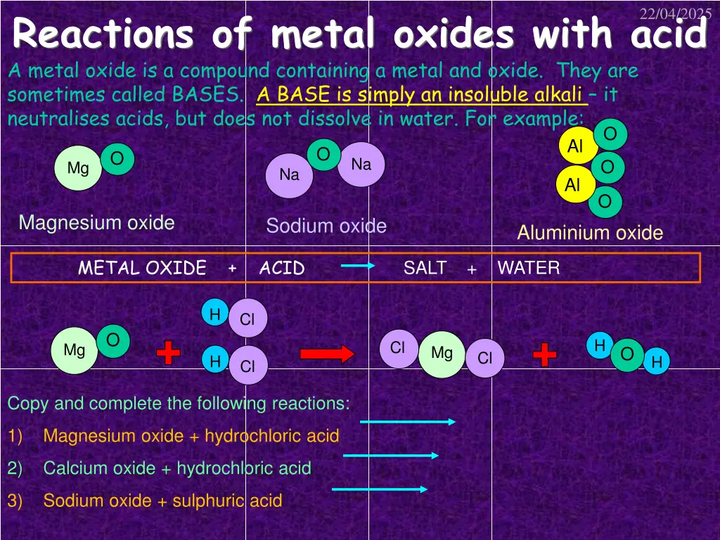 reactions of metal oxides with acid a metal oxide