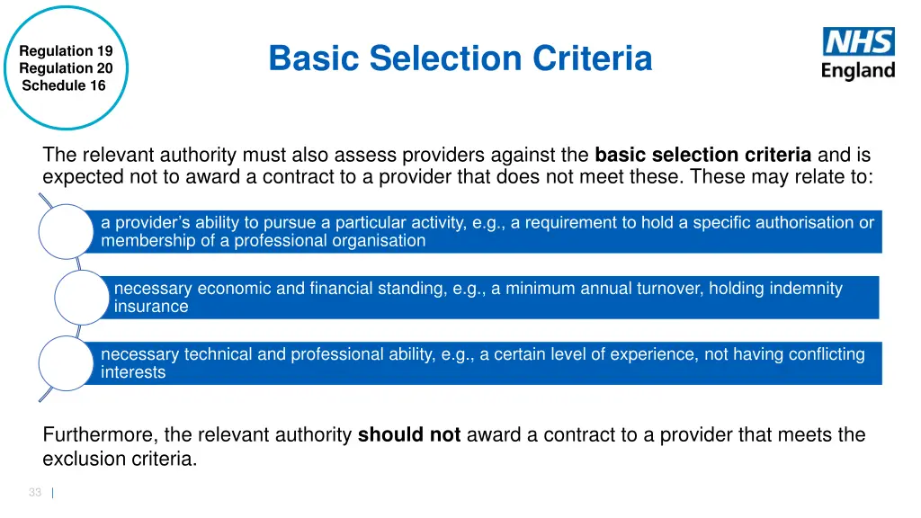 basic selection criteria