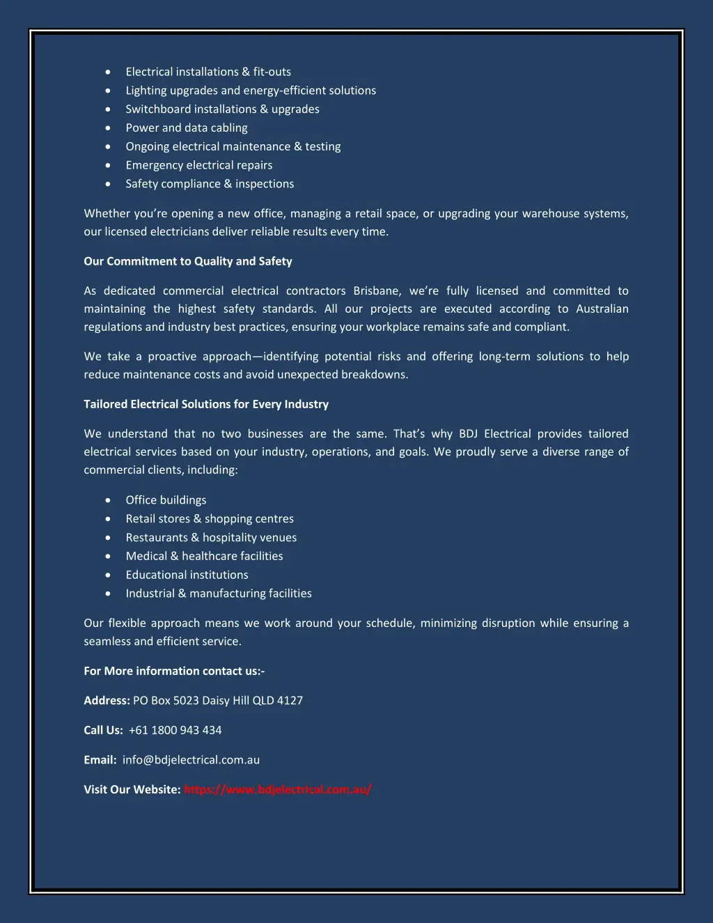electrical installations fit outs lighting