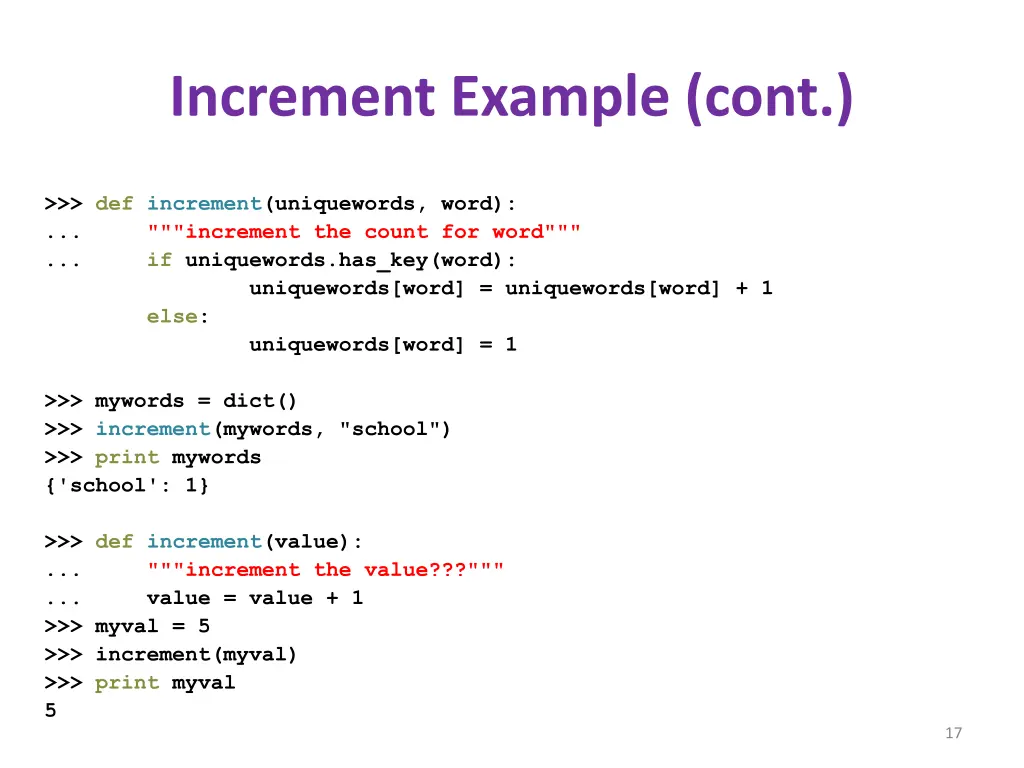 increment example cont