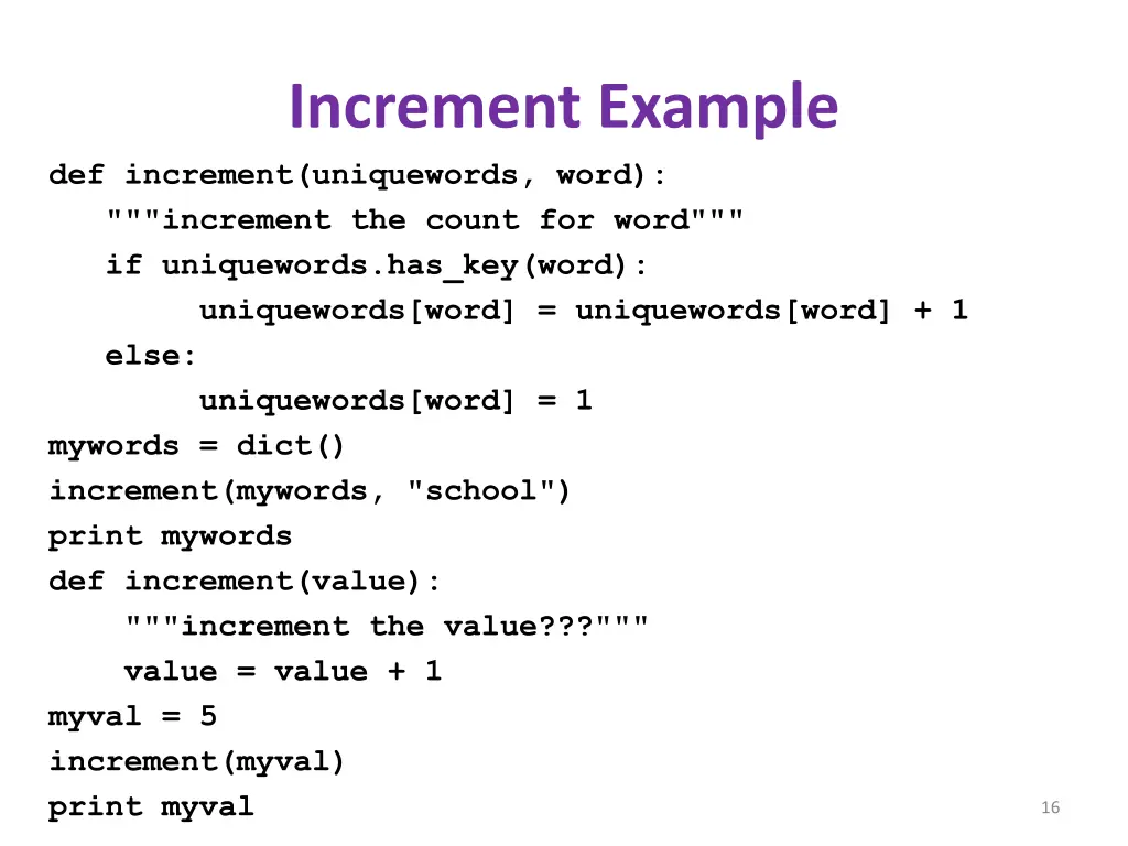 increment example def increment uniquewords word