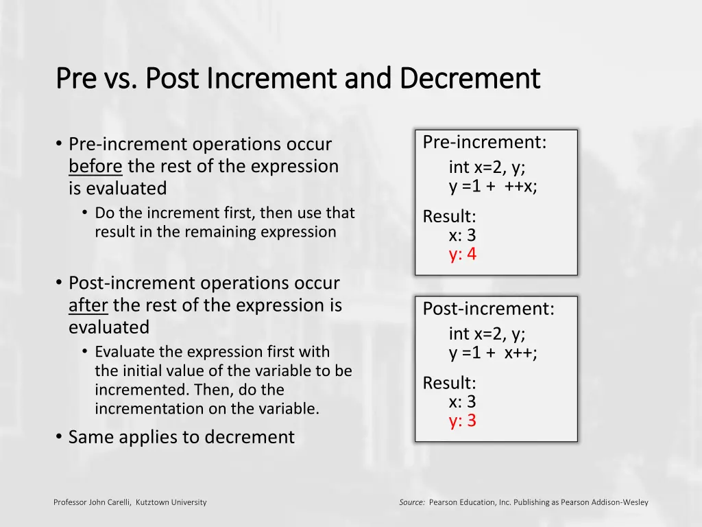 pre pre vs vs post increment and decrement post