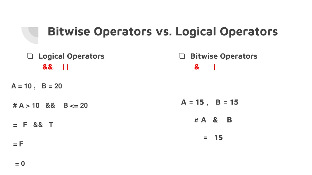 bitwise operators vs logical operators