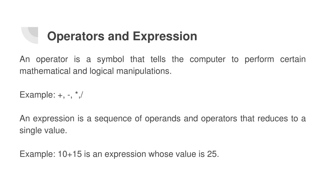 operators and expression