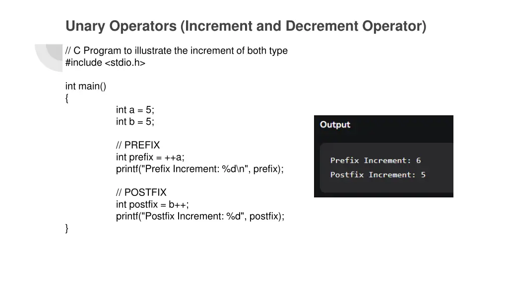 unary operators increment and decrement operator 2