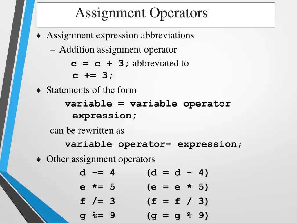 assignment operators