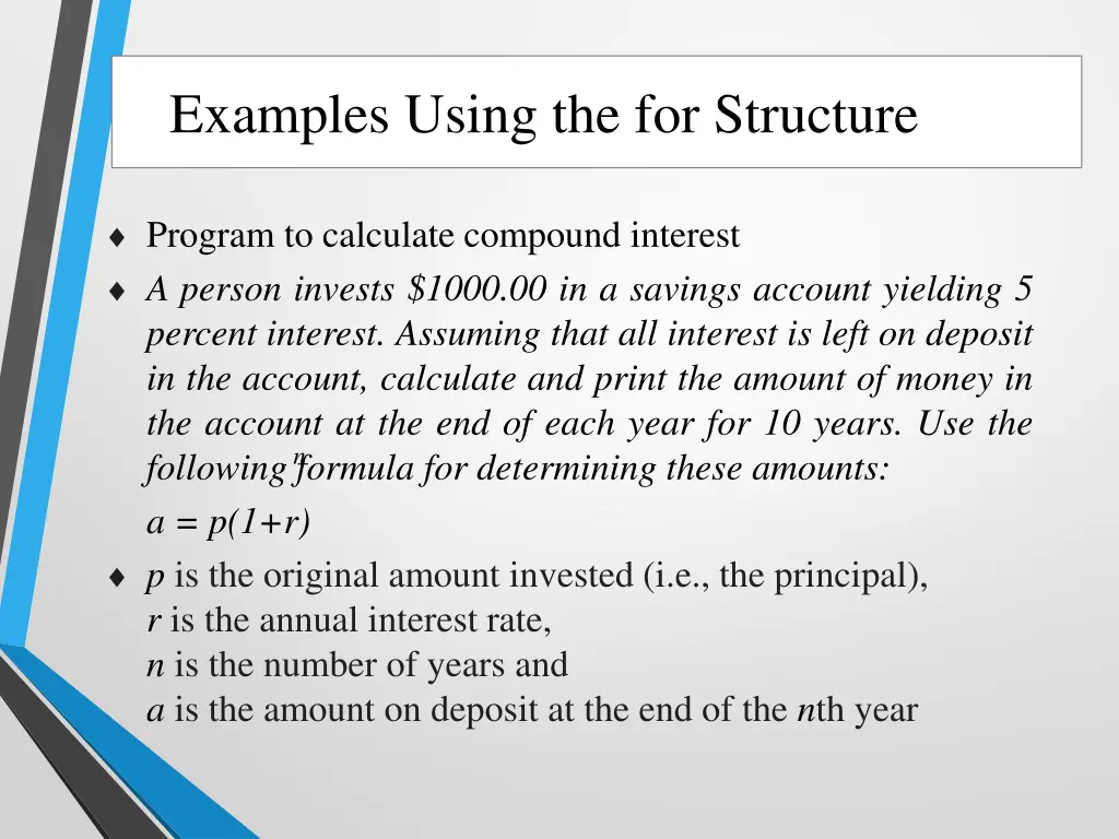 examples using the for structure