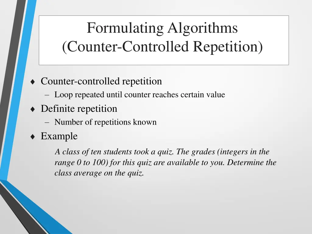 formulating algorithms counter controlled