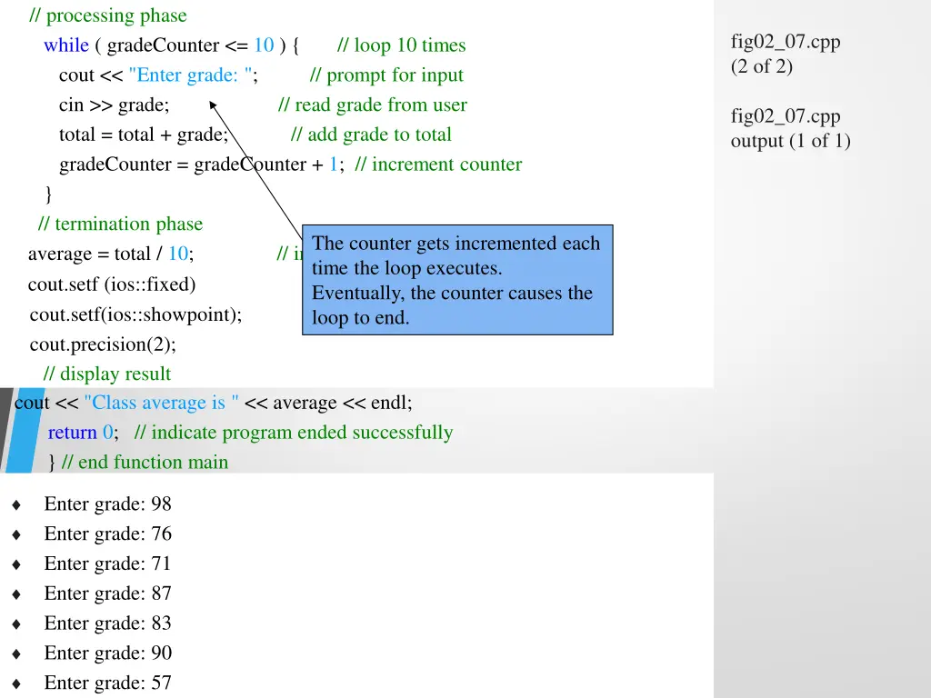 processing phase while gradecounter 10 loop
