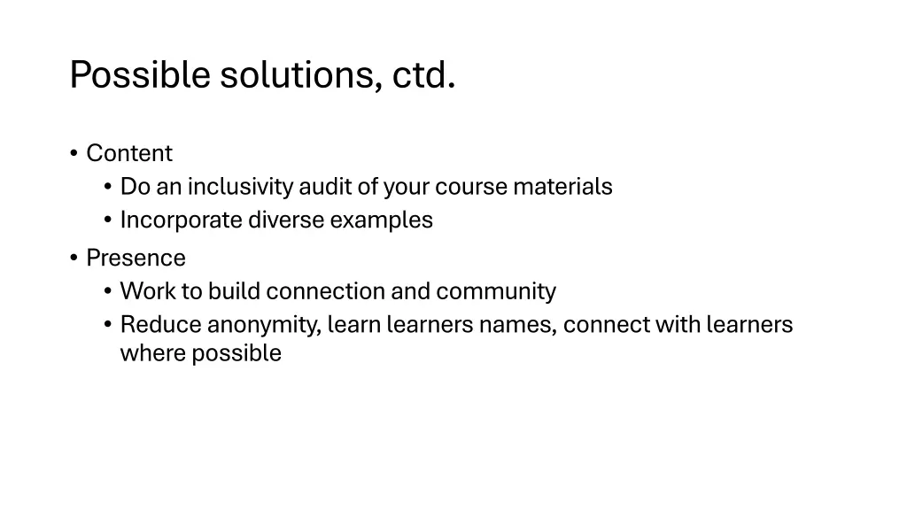 possible solutions ctd