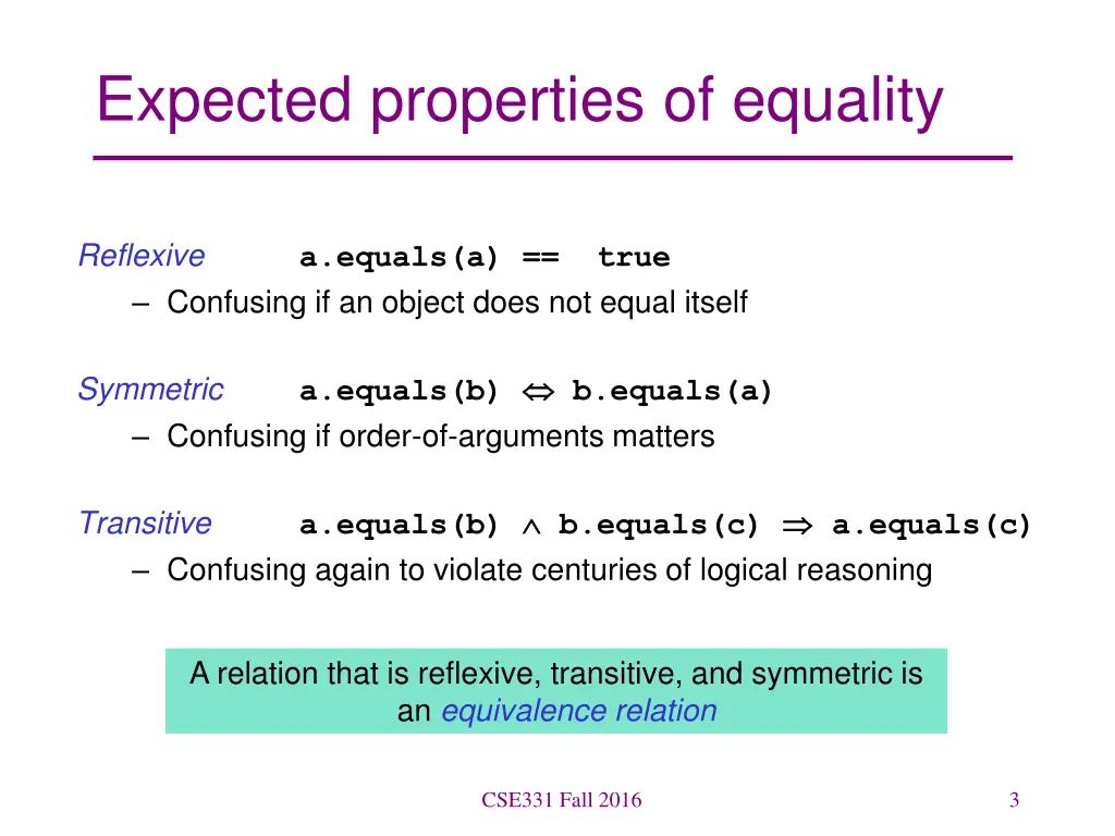 expected properties of equality