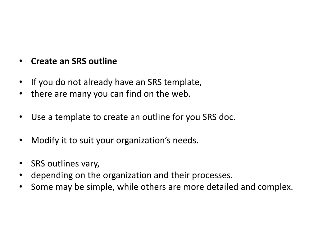 create an srs outline