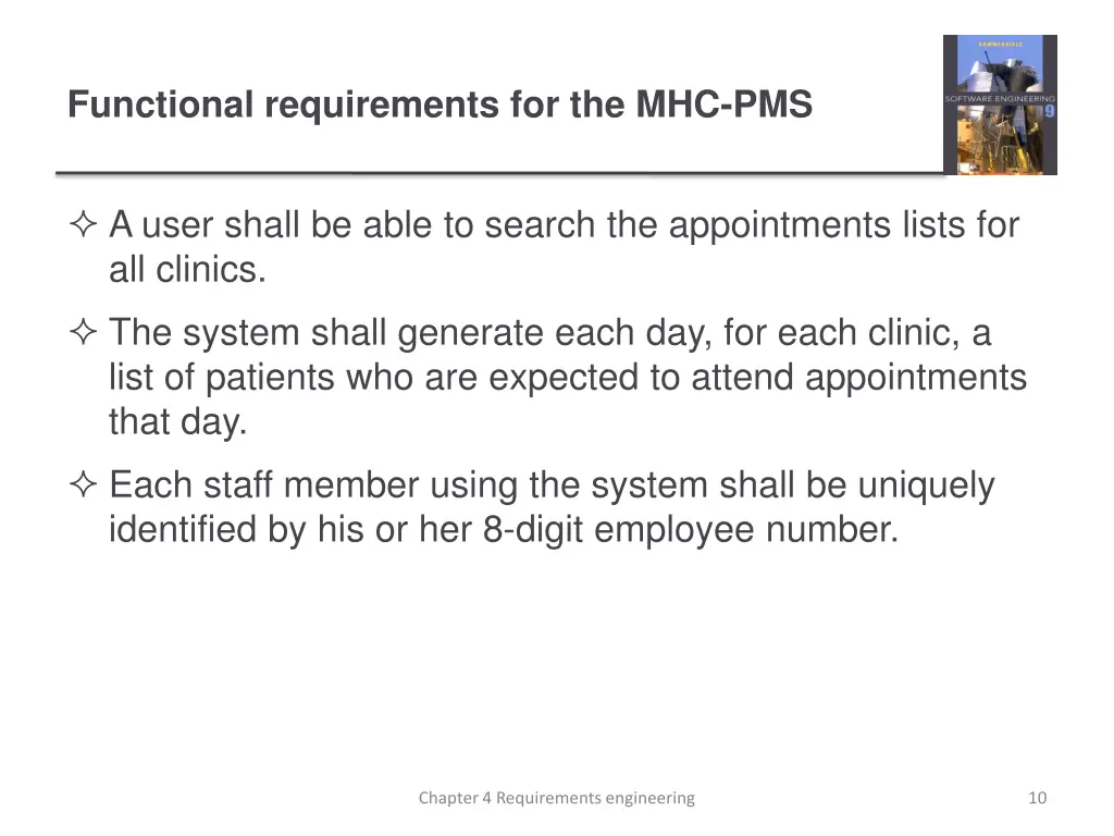 functional requirements for the mhc pms