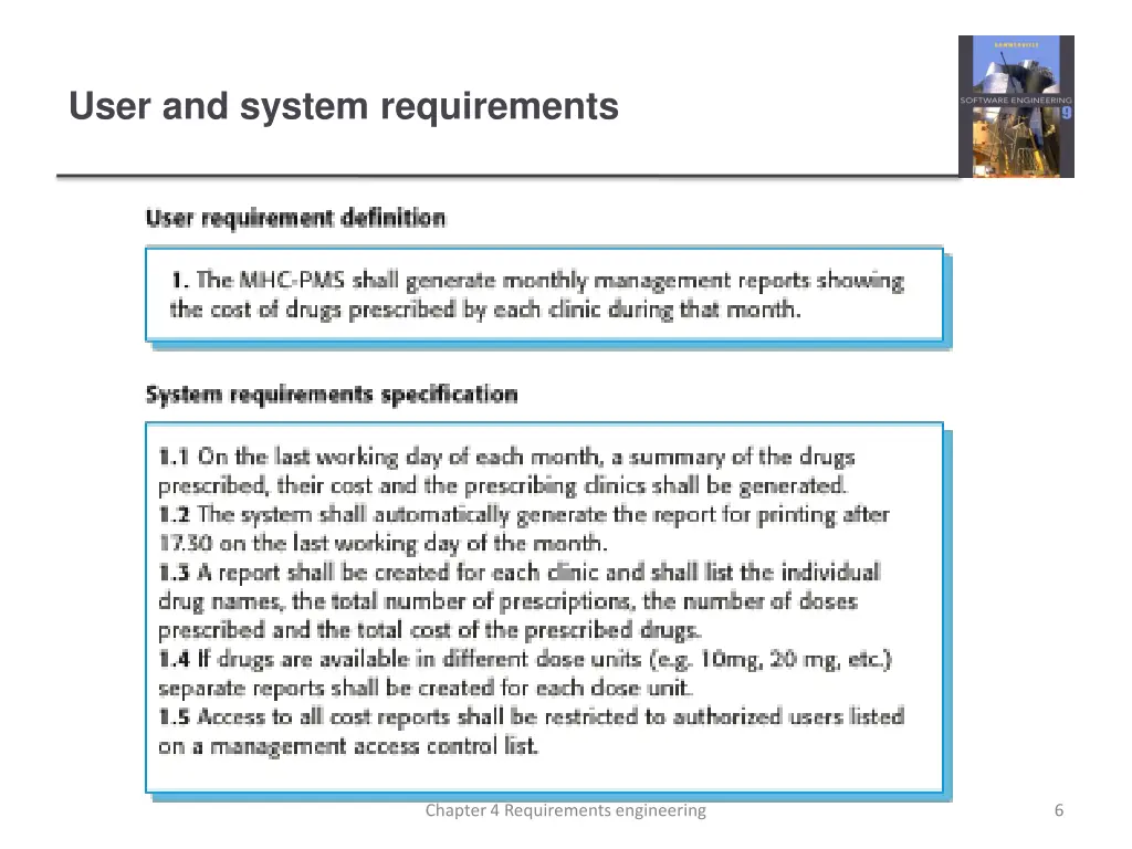 user and system requirements
