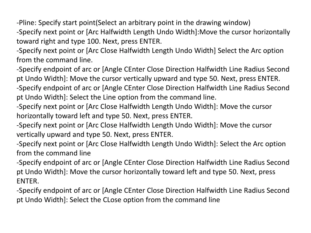 pline specify start point select an arbitrary