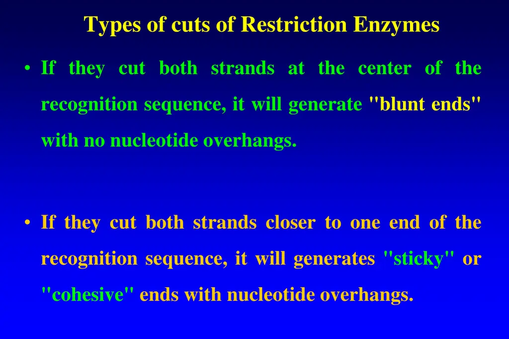 types of cuts of restriction enzymes