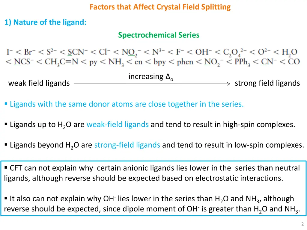 factors that affect crystal field splitting