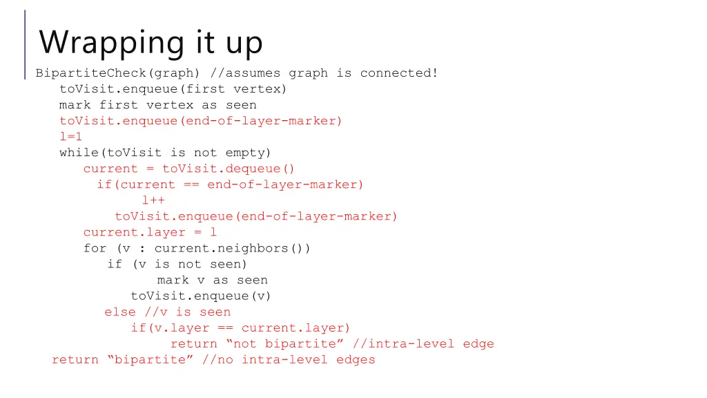 wrapping it up bipartitecheck graph assumes graph