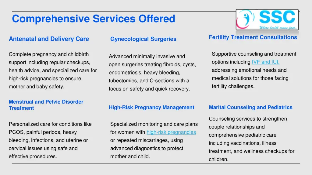 comprehensive services offered