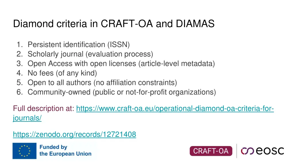 diamond criteria in craft oa and diamas