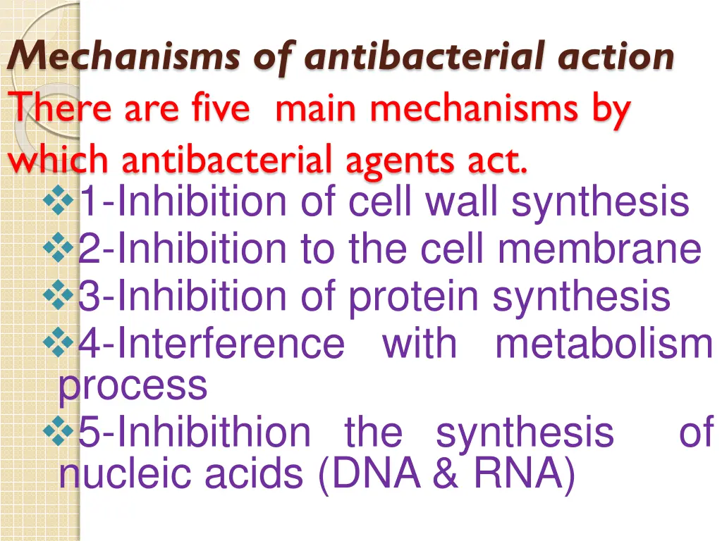 mechanisms of antibacterial action there are five