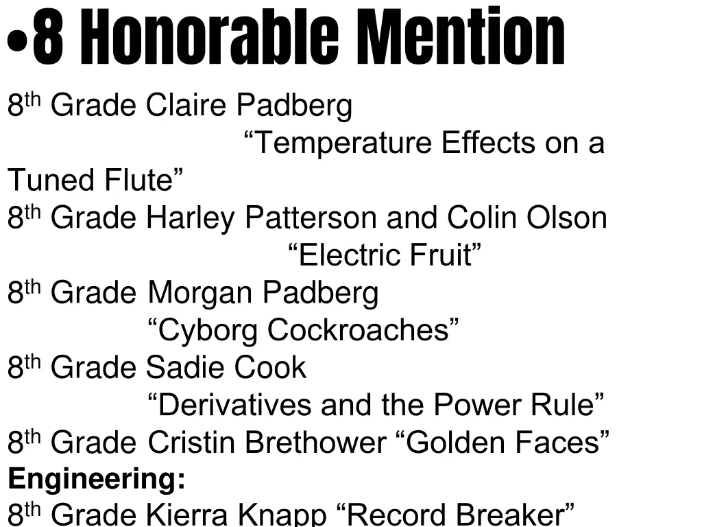 8 honorable mention 8 th grade claire padberg
