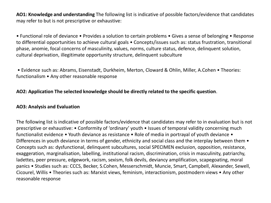 ao1 knowledge and understanding the following