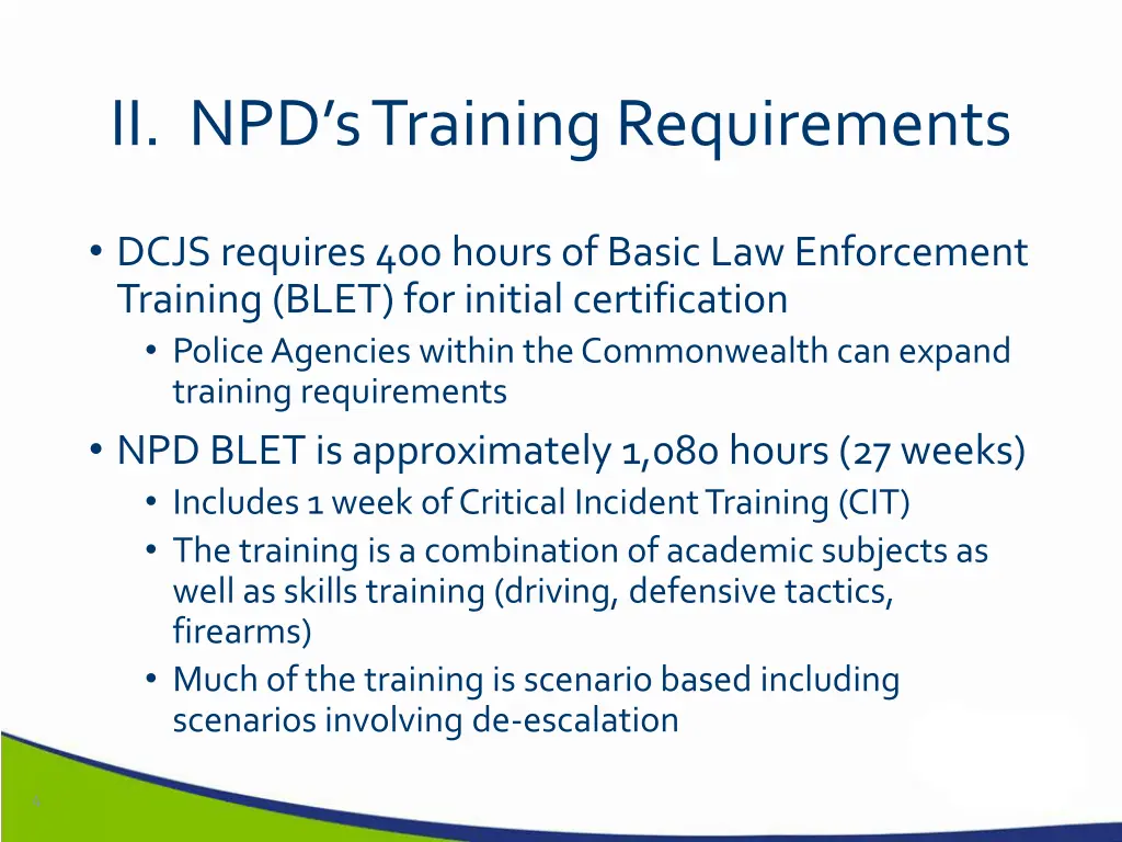 ii npd s training requirements