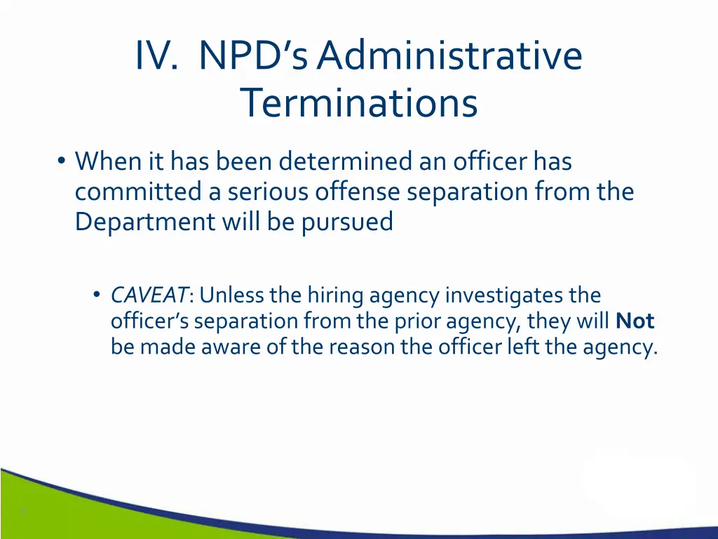 iv npd s administrative terminations