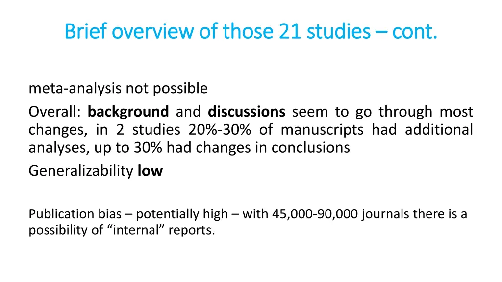 brief overview of those 21 studies brief overview 1