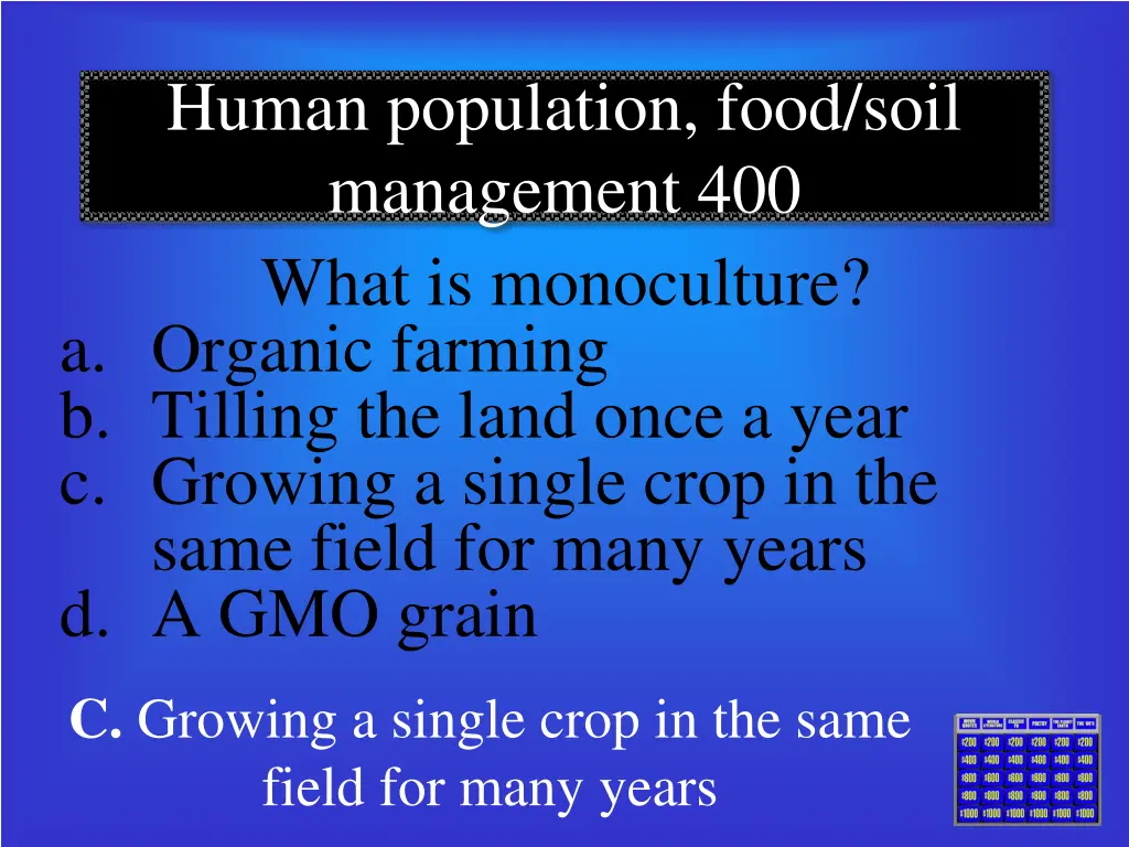 human population food soil management 400 what