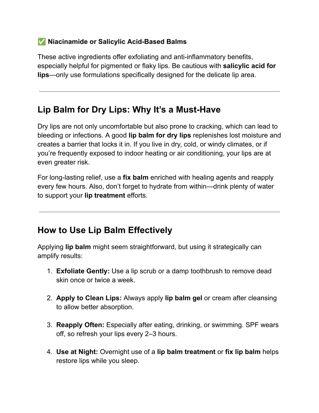 niacinamide or salicylic acid based balms