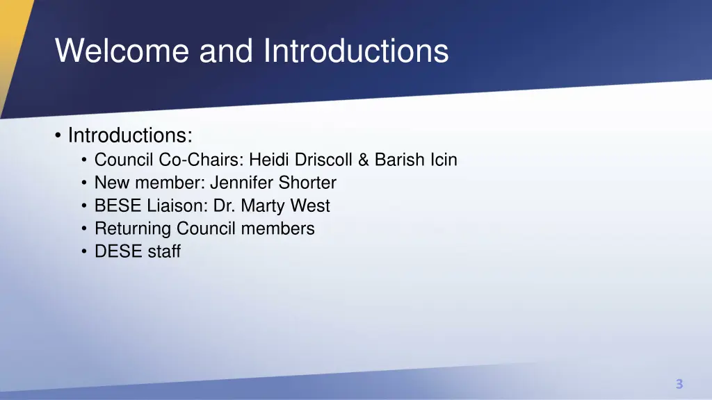 welcome and introductions