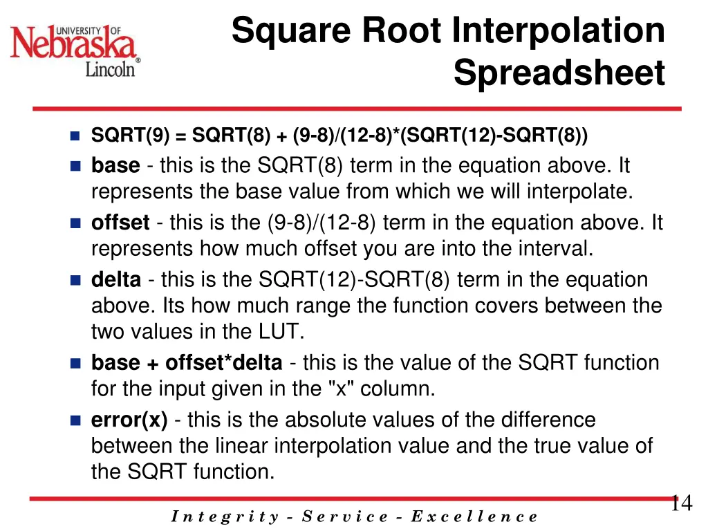 square root interpolation spreadsheet 1