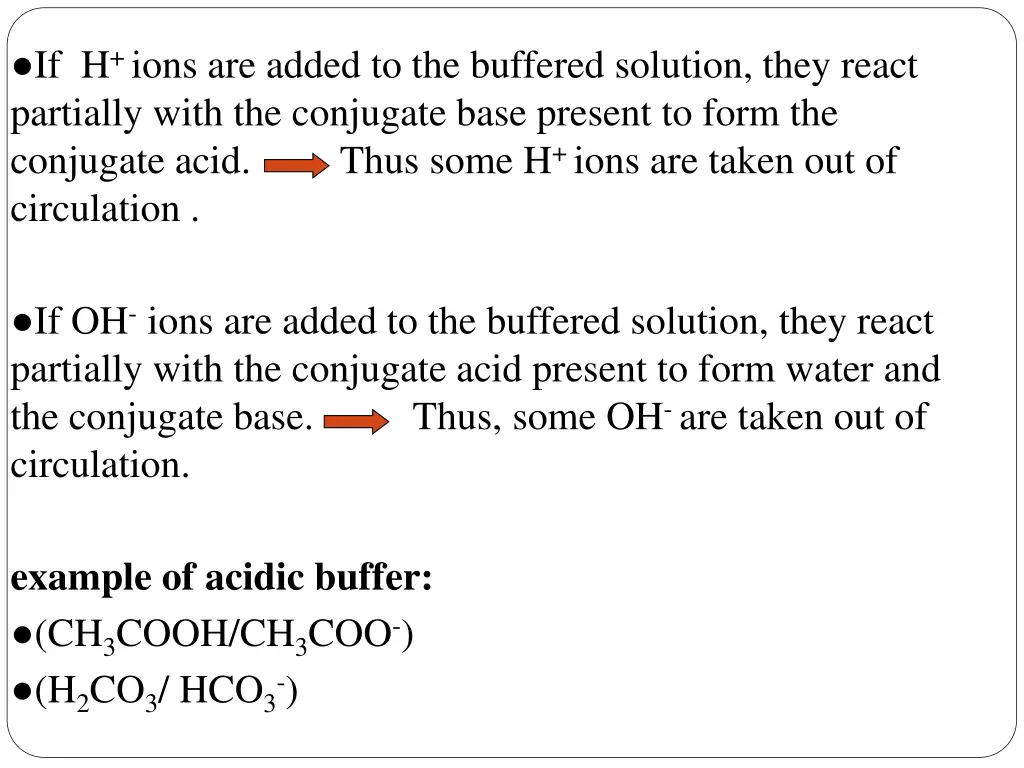 if h ions are added to the buffered solution they