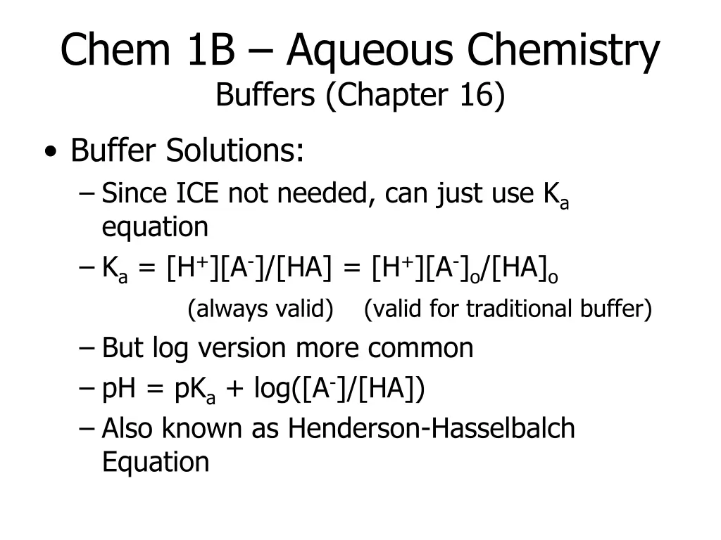 chem 1b aqueous chemistry buffers chapter 16 2