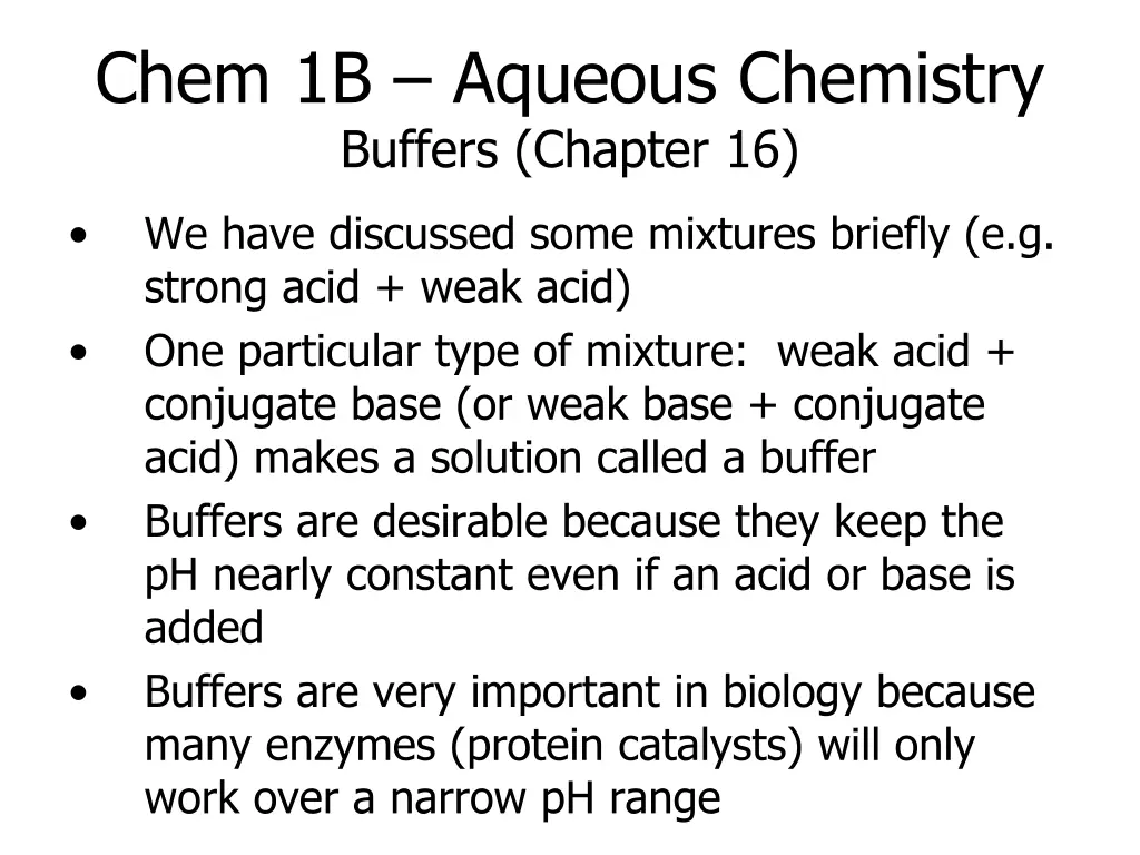 chem 1b aqueous chemistry buffers chapter 16