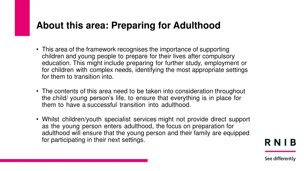 about this area preparing for adulthood
