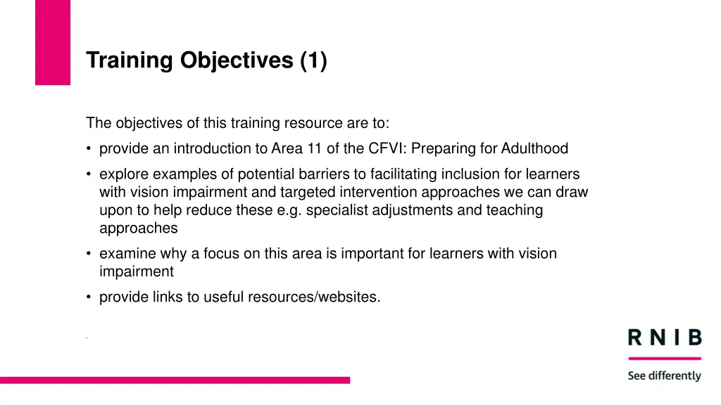training objectives 1