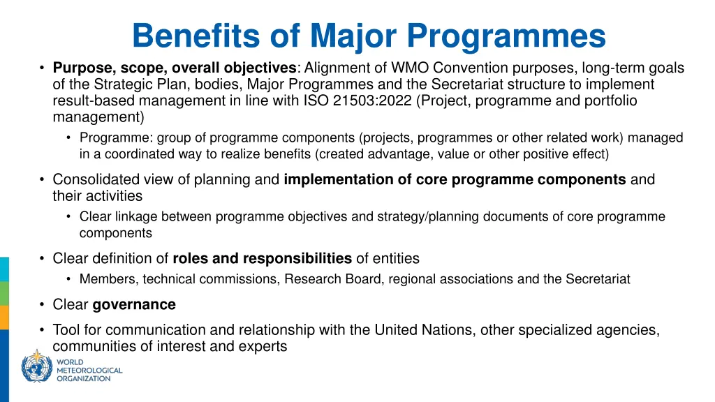 benefits of major programmes purpose scope