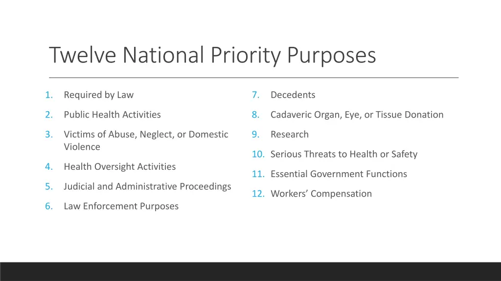 twelve national priority purposes