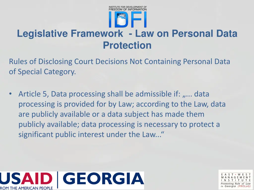 legislative framework law on personal data 1