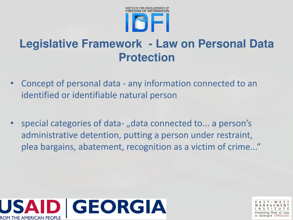 legislative framework law on personal data
