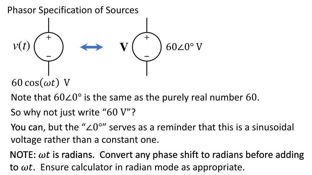 phasor specification of sources