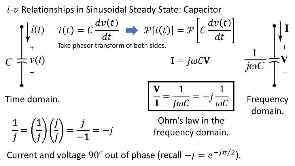 relationships in sinusoidal steady state capacitor