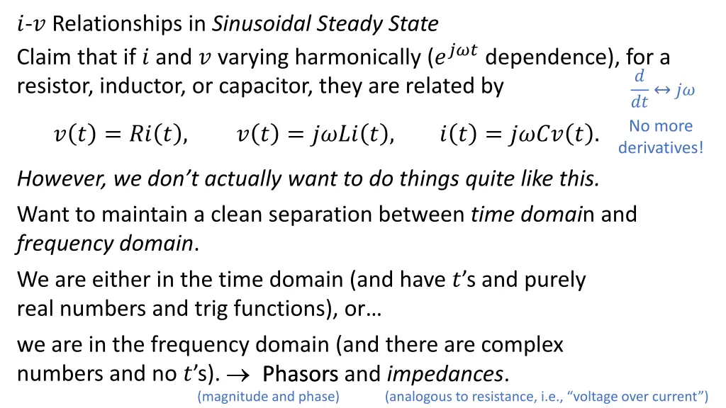 relationships in sinusoidal steady state claim 1