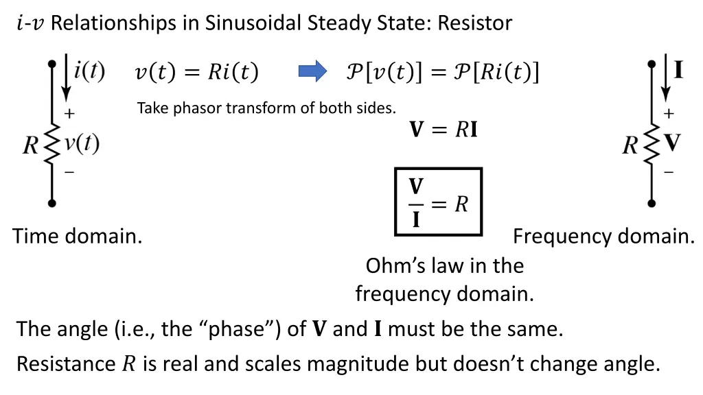 relationships in sinusoidal steady state resistor