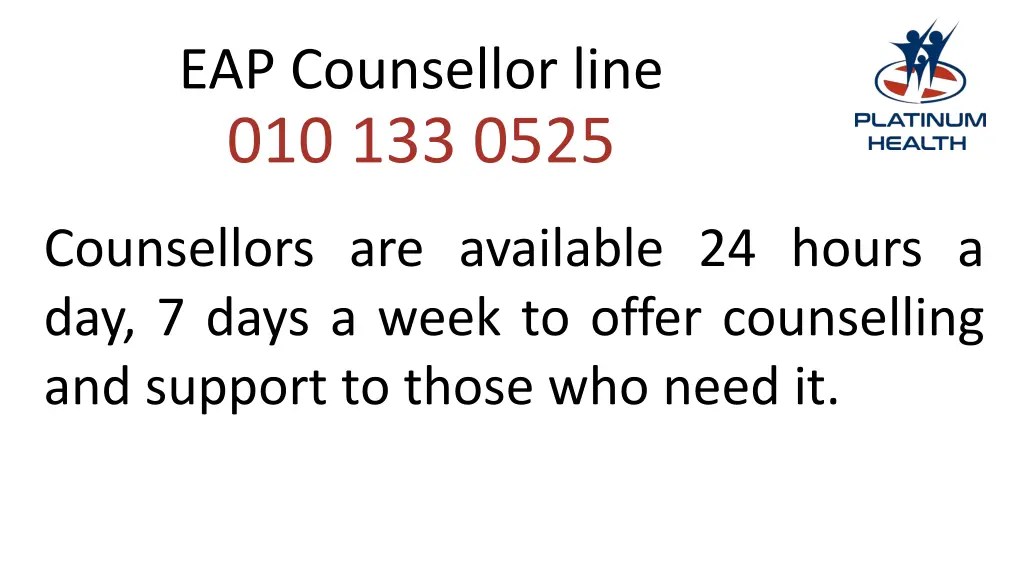 eap counsellor line 010 133 0525 2